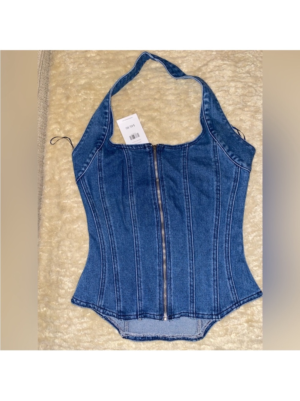 AKIRA Blue Denim Halter Corset Bodysuit